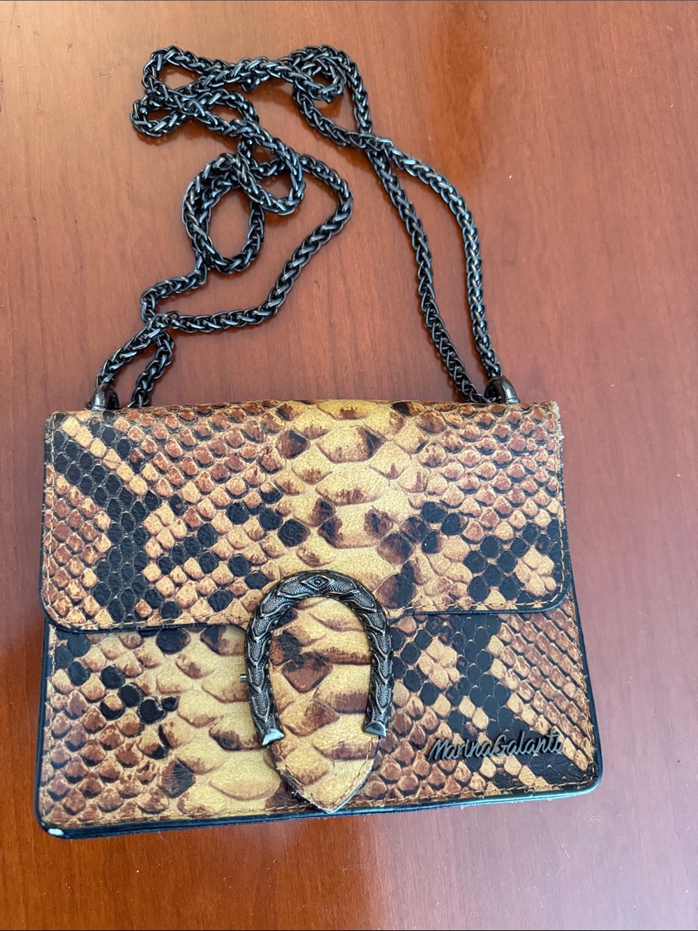Marina Gallanto Snake embossed Shoulder Bag in Brown